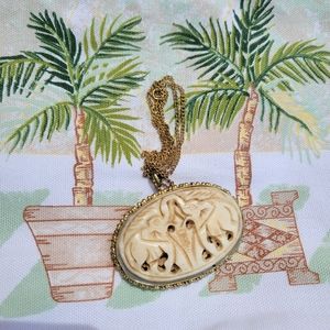 Vintage Carved Elephant Pendant Necklace ~ Unique ~ Boho